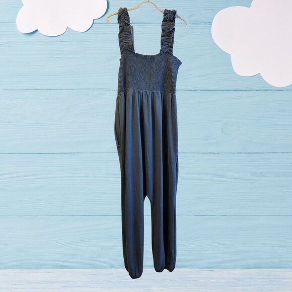NWT Three Bird Nest Willow Smocked Harem Jumpsuit Blue Size XL - Picture 1 of 7